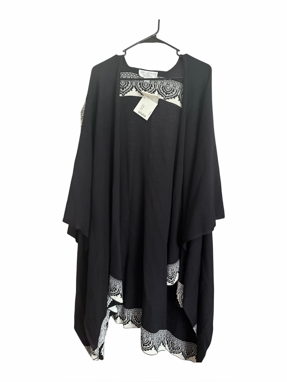 St. John Collection Black White Wool Blend Ruana Cape Poncho Wrap OS NWT Luxury